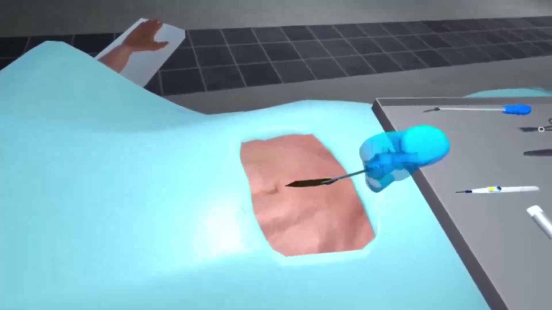 Screenshot showing the incision step in VR